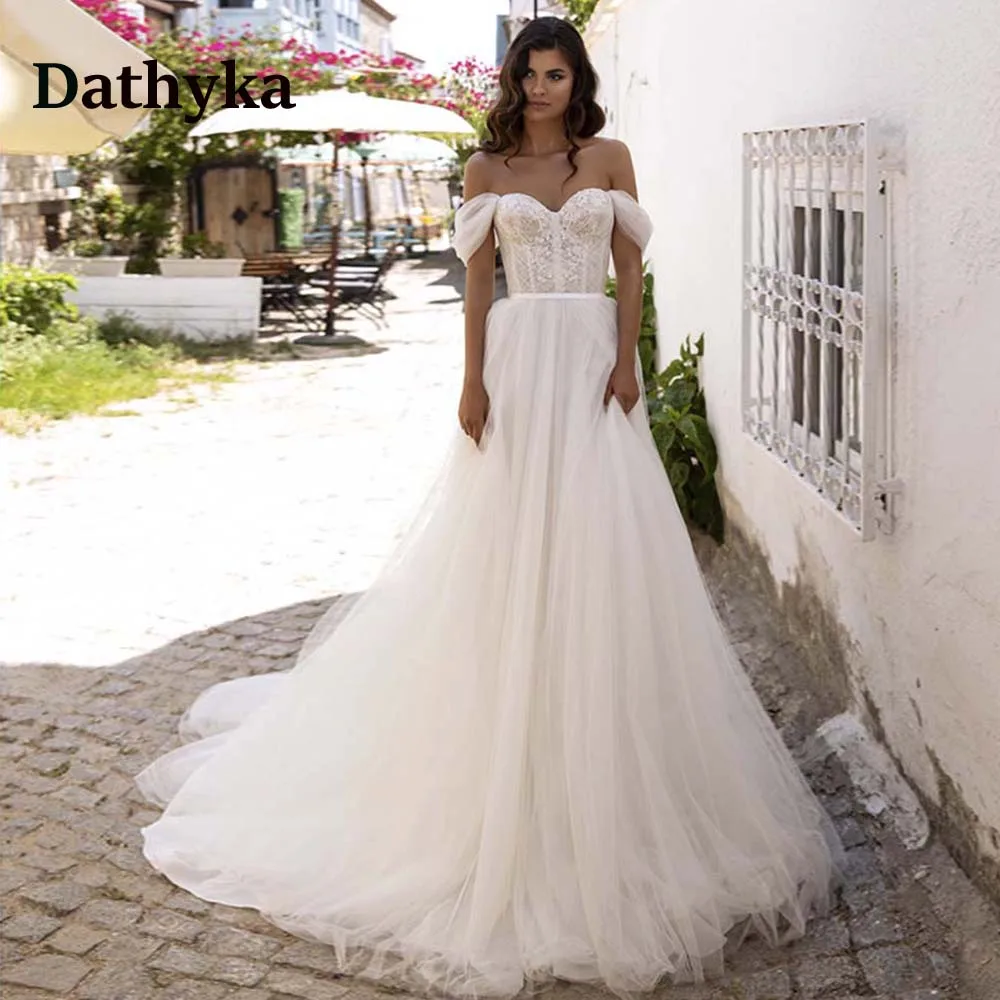 

Dathyka Delicate Off the Shoulder Wedding Gowns Sweetheart Appliques A-LINE Wedding Dresses Vestido De Casamento Customized