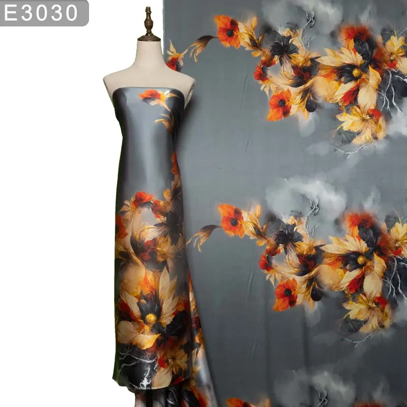 HYSK 100% Шелковая Атласная Ткань Шармез Из Натурального Цветочного Узора Шириной 114