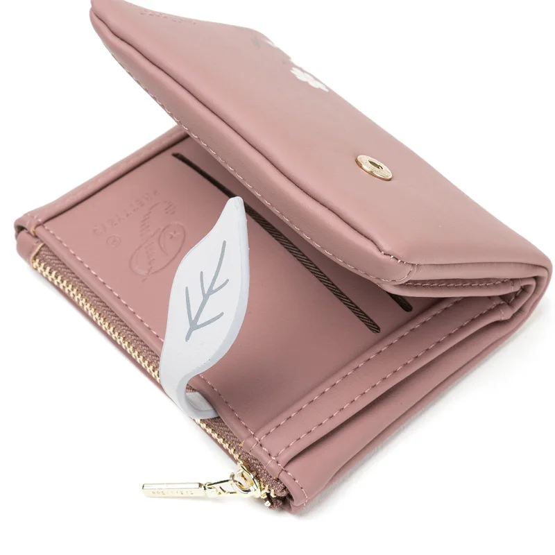 2023 New PU Leather Women's Short Wallet Small Fresh Korean Zipper Folding Coin Purse Multifunctional Buckle 2 Fold Card Holder