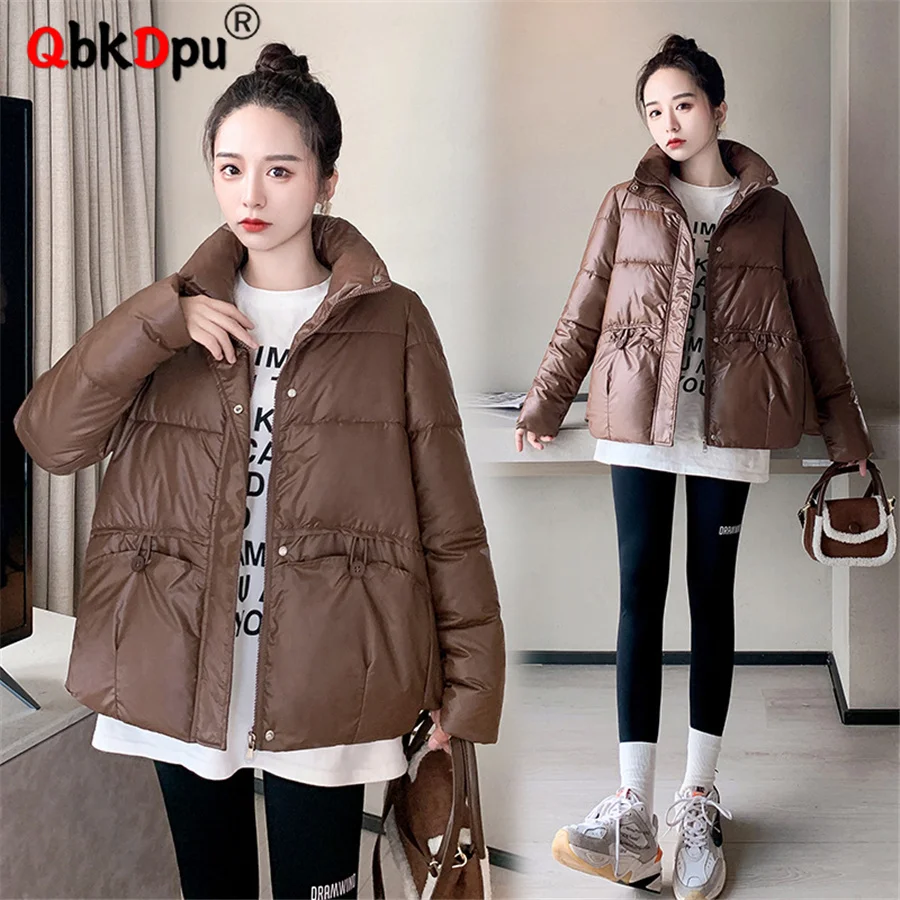 

Winter Loose Warm Thick Parka Casual Korean Coat Snow Wear Basic Solid Outwear 2023 Short Glossy Down Cotton Puffy Women Jacket