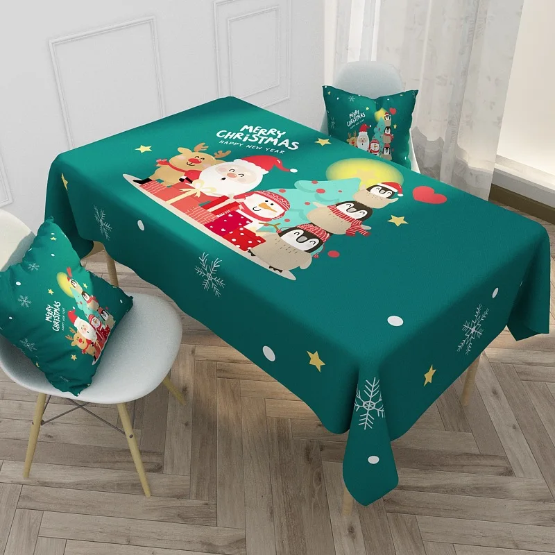 Nordic Style Cotton and Linen Fabric Tablecloth Waterproof Christmas Decoration Table Cloth Printing Party Table Decoration