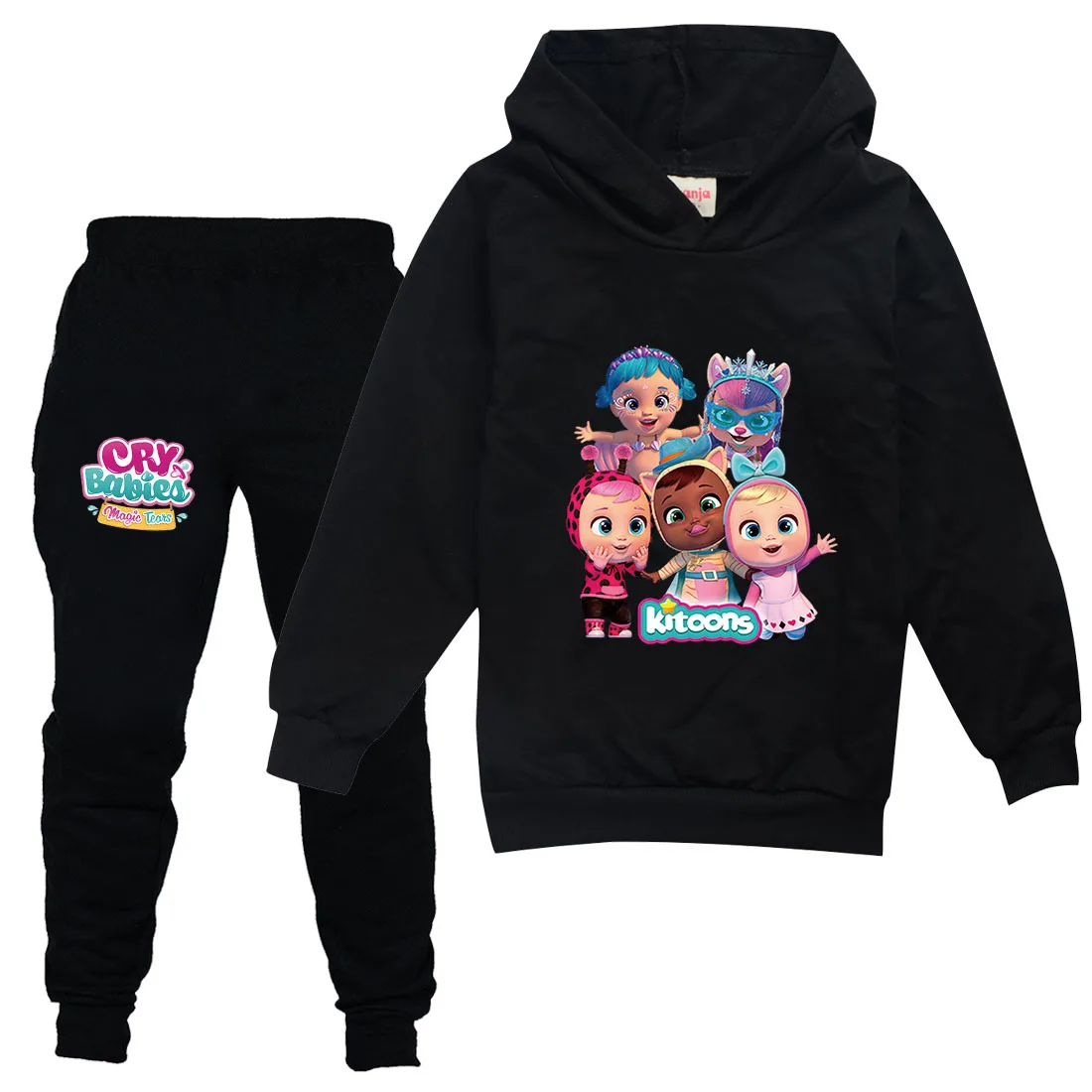 

Disney Cry Baby Autumn Youth Children Cartoon Cute Sports Casual Fashion Girls Hoodie Cotton Pants Set