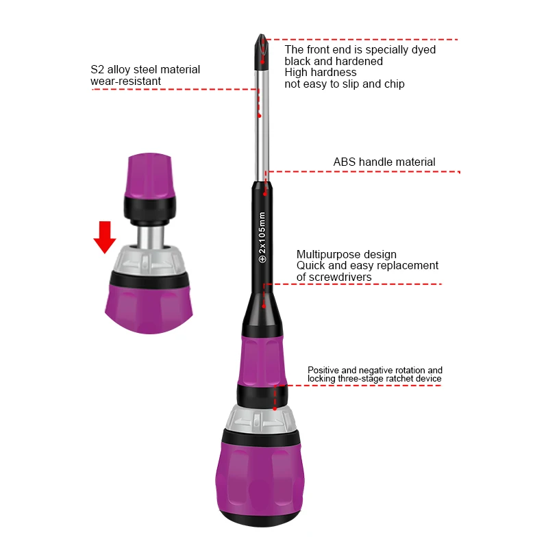 Набор отверток TOPFORZA 7 в 1 конструкция с трещоткой S2 материал из легированной стали