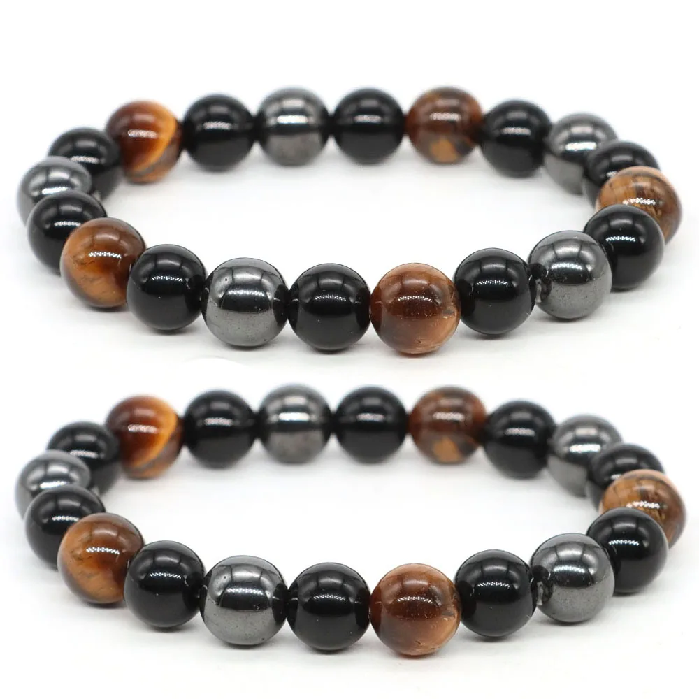 Браслет с тройной защитой натуральный гематит обсидиан тигровый глаз каменные