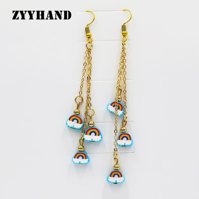 

Golden Cross Chain Women Rainbow Drop Earring Girl Party Tassel Cute Romantic Customized 6CM Wedding Party Ear Jewelry