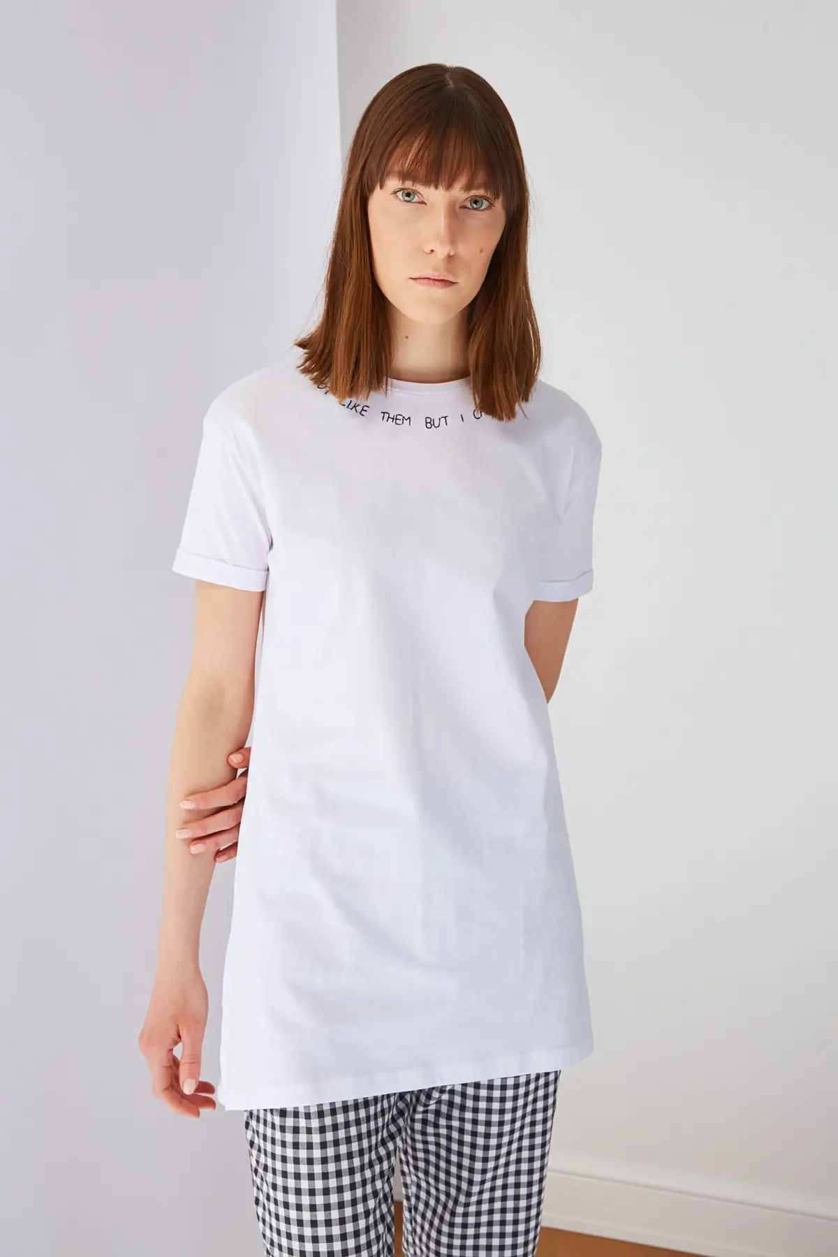 

White Collar Jersey Embroidered Tunic Muslim Tunic 2021 Fashion