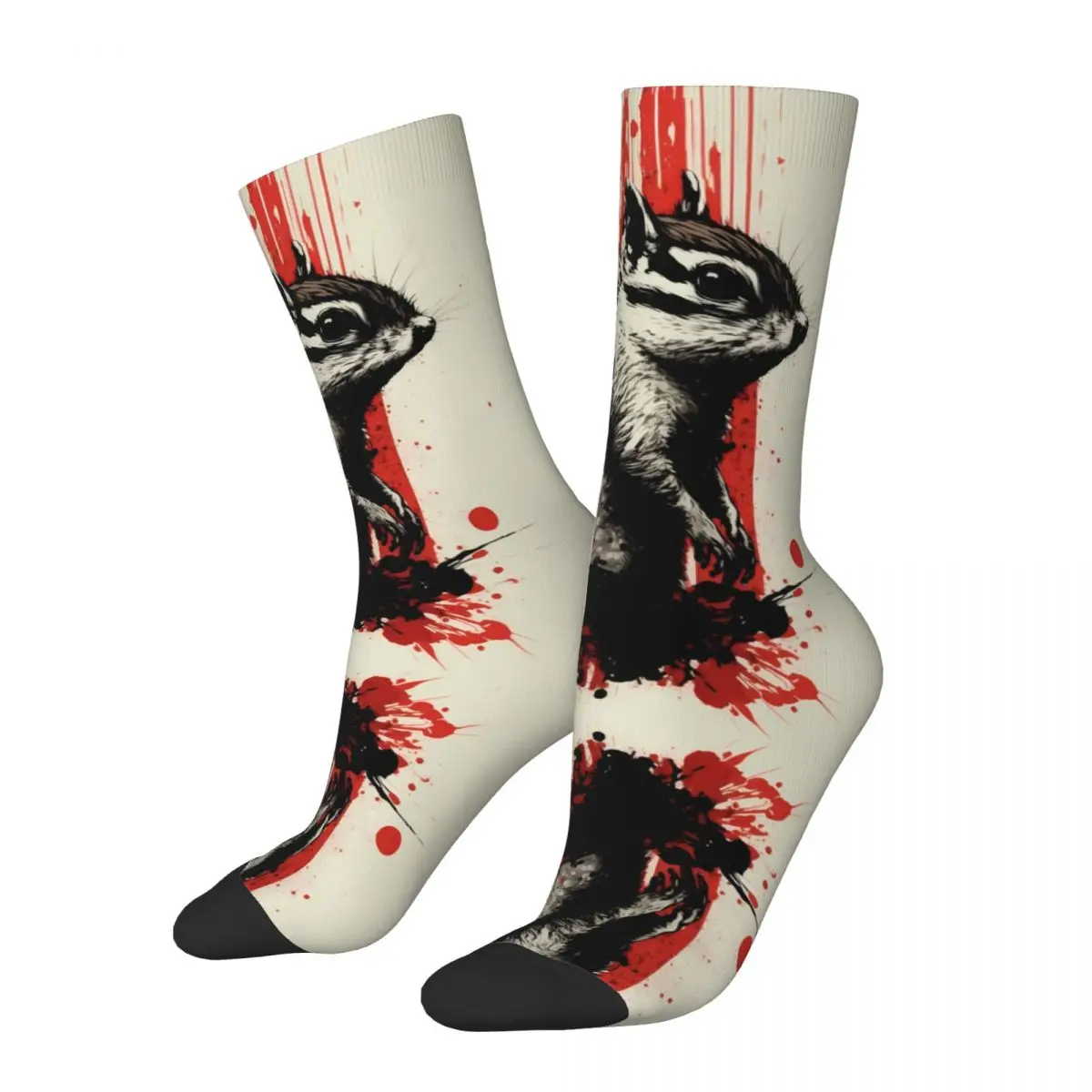 

Funny Crazy compression Sock for Men Chipmunk Ink Painting Hip Hop Harajuku Tap the Rat Happy Pattern Printed Boys Crew Sock