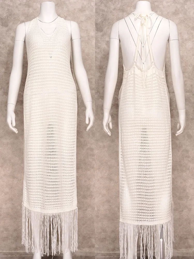 2022 белая вязаная крючком Туника бикини накидки сексуальное ажурное Сетчатое