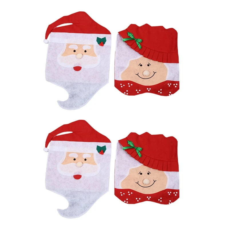 

4Pcs Xmas Mr And Mrs Santa Claus Kitchen Dining Dinner Table Chair Back Cover Christmas Decorations For Home