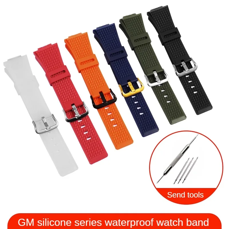 

Resin Rubber Watchband Adaptation For GM110/G-SHOCK Small Steel Gun /GM-110GB Series Men's Soft Silicone Rubber Strap 16mm