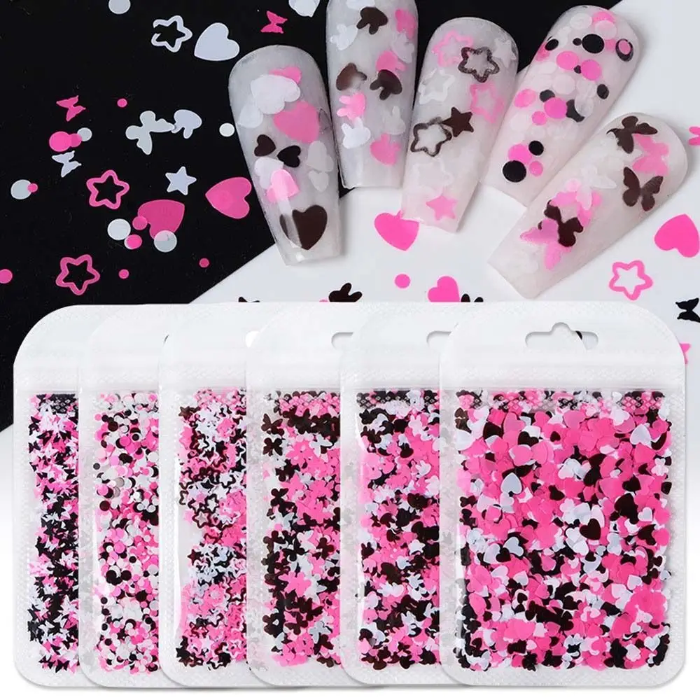 

1 Pack 3D Black Pink Rabbit Nail Art Glitter Flakes Butterfly Love Hearts DIY Sequins UV Gel Nails Accessories