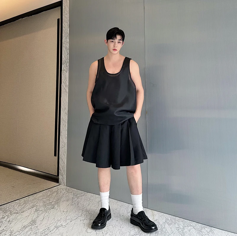 Мужские летние двухслойные атласные сетчатые комплекты из 2 предметов футболка