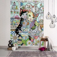 painting cat illustration wall hanging tapestry cute home decor tapestry beach towel yoga mat blanket tablecloth