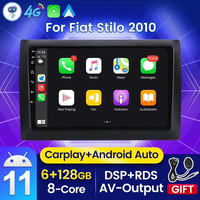 Автомагнитола для Fiat Stilo 2010 мультимедийный проигрыватель на платформе Android 11 с