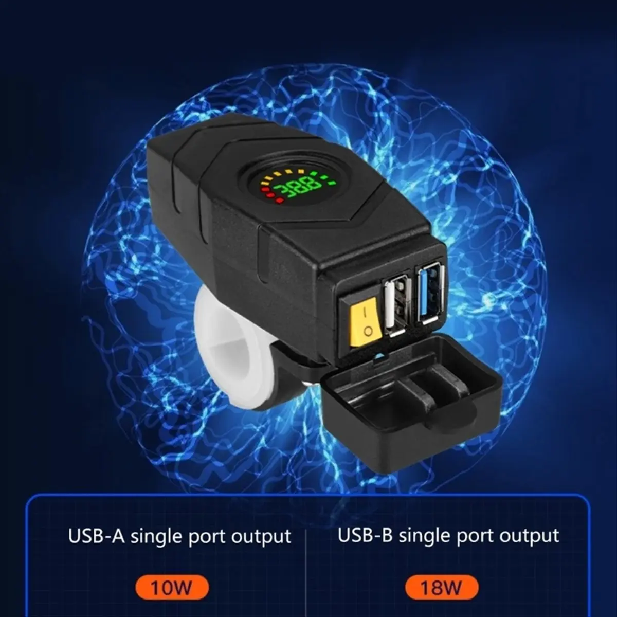 Фото (X07A) C1FB 20-80V USB-зарядное устройство для руля электровелосипеда 24V 36V 48V 60V QC3.0, быстрый зарядный адаптер (синяя подсветка) №4
