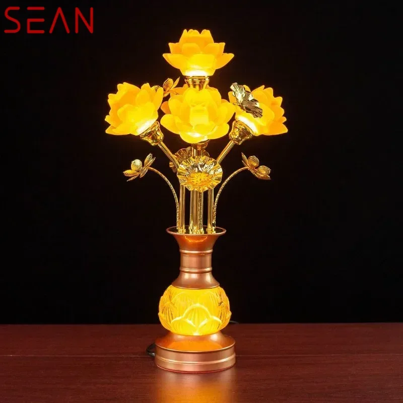 SEAN Colored LED Lotus Table Lamp For Buddha Household Hall Glass Temple Worship Front