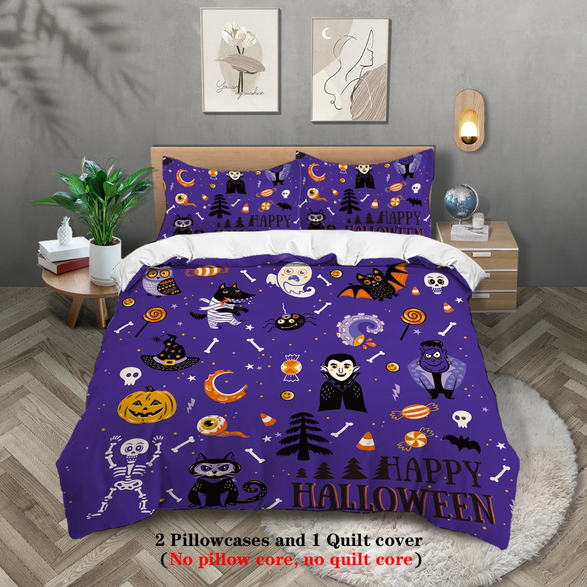 Комплект постельного белья с рисунком на тему Хэллоуина 3 шт. для подростков и