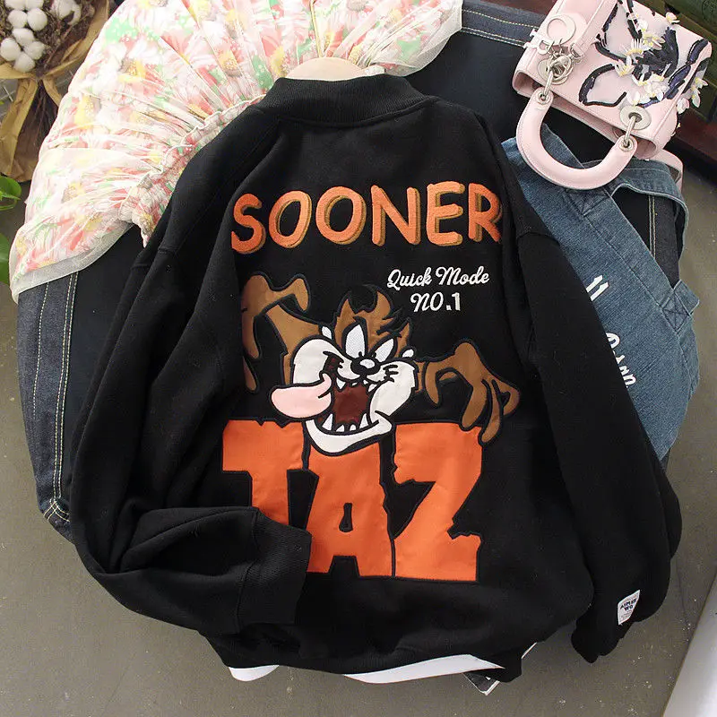 

Женская куртка в стиле ретро Y2K с буквенным принтом аниме, свободная бейсбольная униформа для пары, американская уличная куртка в стиле Хара...