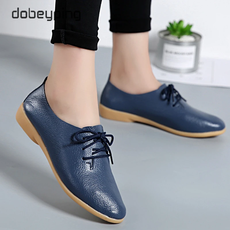 2022 Spring Autumn Women's Shoes Genuine Leather Female Shoe Lace-Up Ladies Flats Pointed Toe Woman Casual Oxfords Size 35-44
