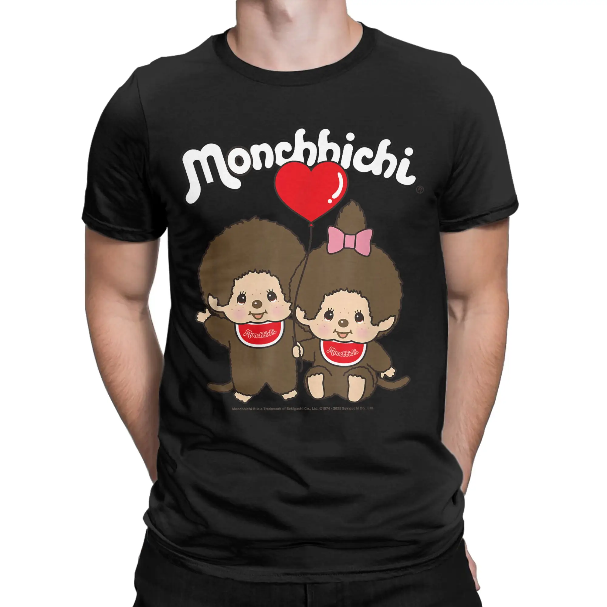 Фото Хлопковая футболка Monchhichi на День святого Валентина для мужчин, летние повседневные футболки с круглым вырезом, футболка в стиле Харадзюку, одежда большого размера с принтом №2