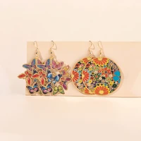 2022 chinese style painted earrings metal butterfly round colored earrings womens trendy earrings