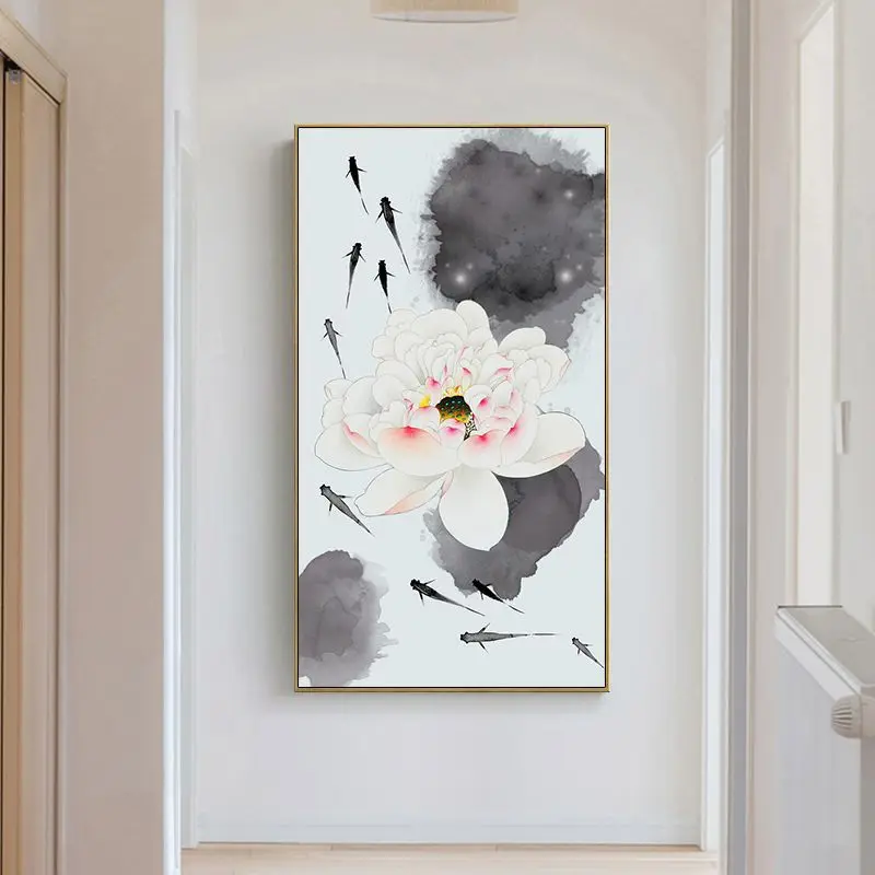 Абстрактная картина в китайском стиле с принтом рыб и кои лотоса постер фэн-шуй