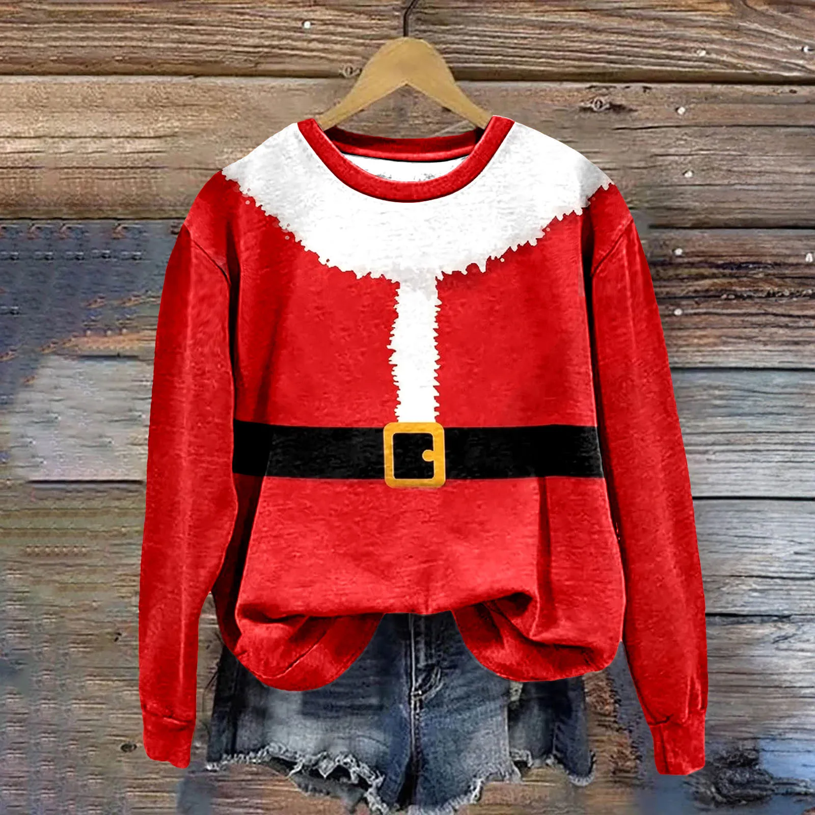 

Женская футболка с длинным рукавом и принтом Деда Мороза