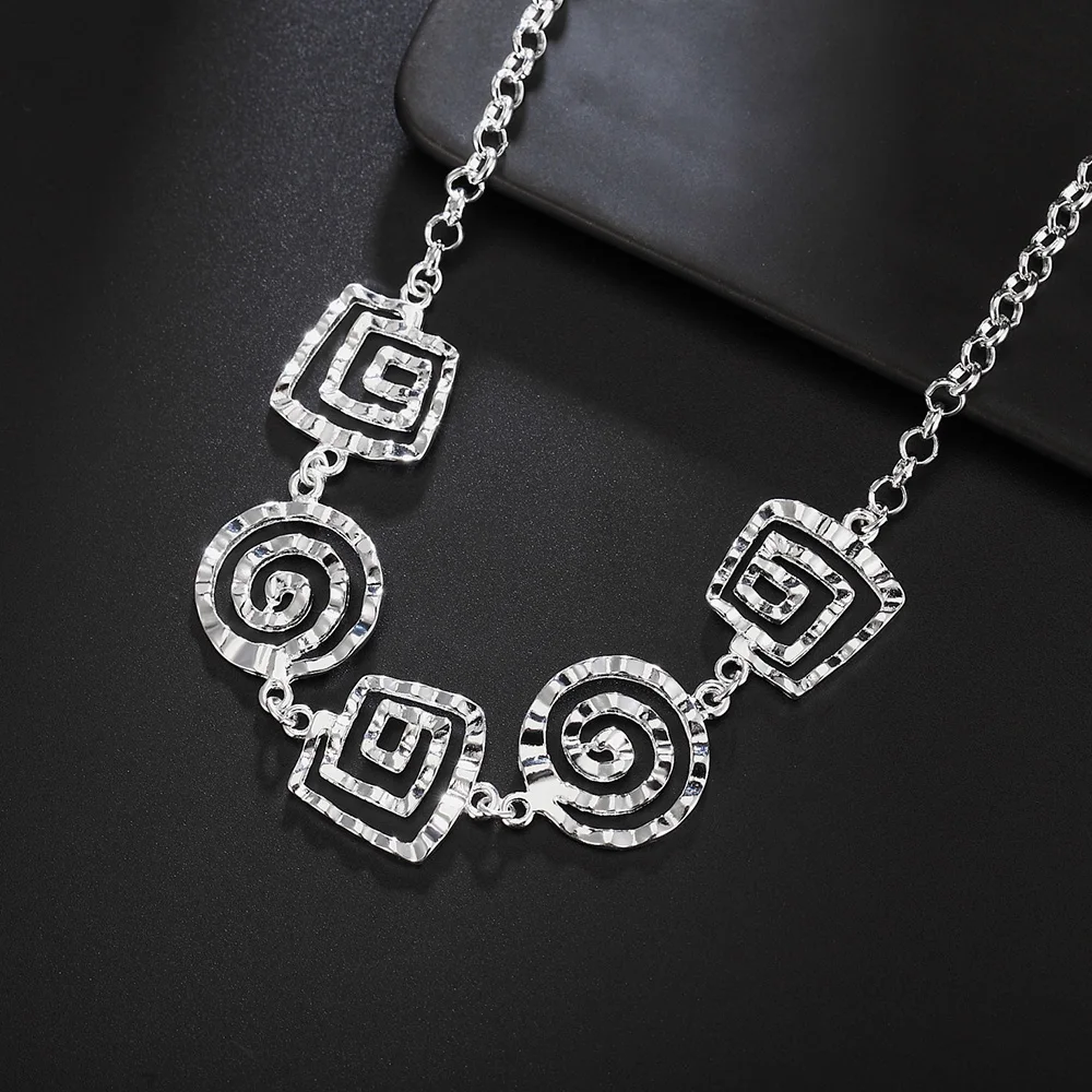 hot brand 925 stamp silver color necklace for women fashion party jewelry retro spiral pattern pendant lady gifts wedding free global shipping