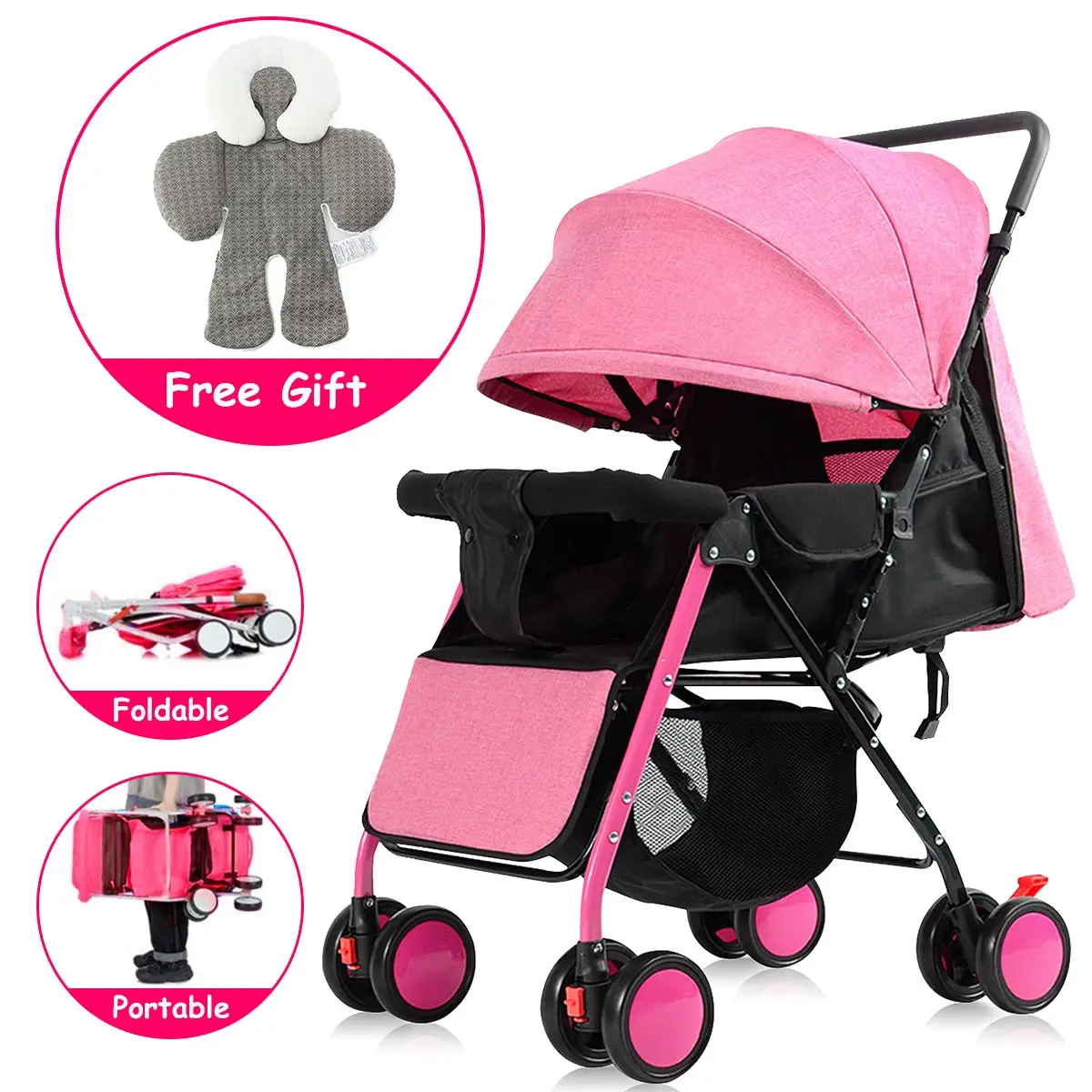 Baby Stroller Lightweight Shake-proof With Adjustable Pedal Folding Portable Baby Carriage Trolley For 0-3 Years Old Baby Car