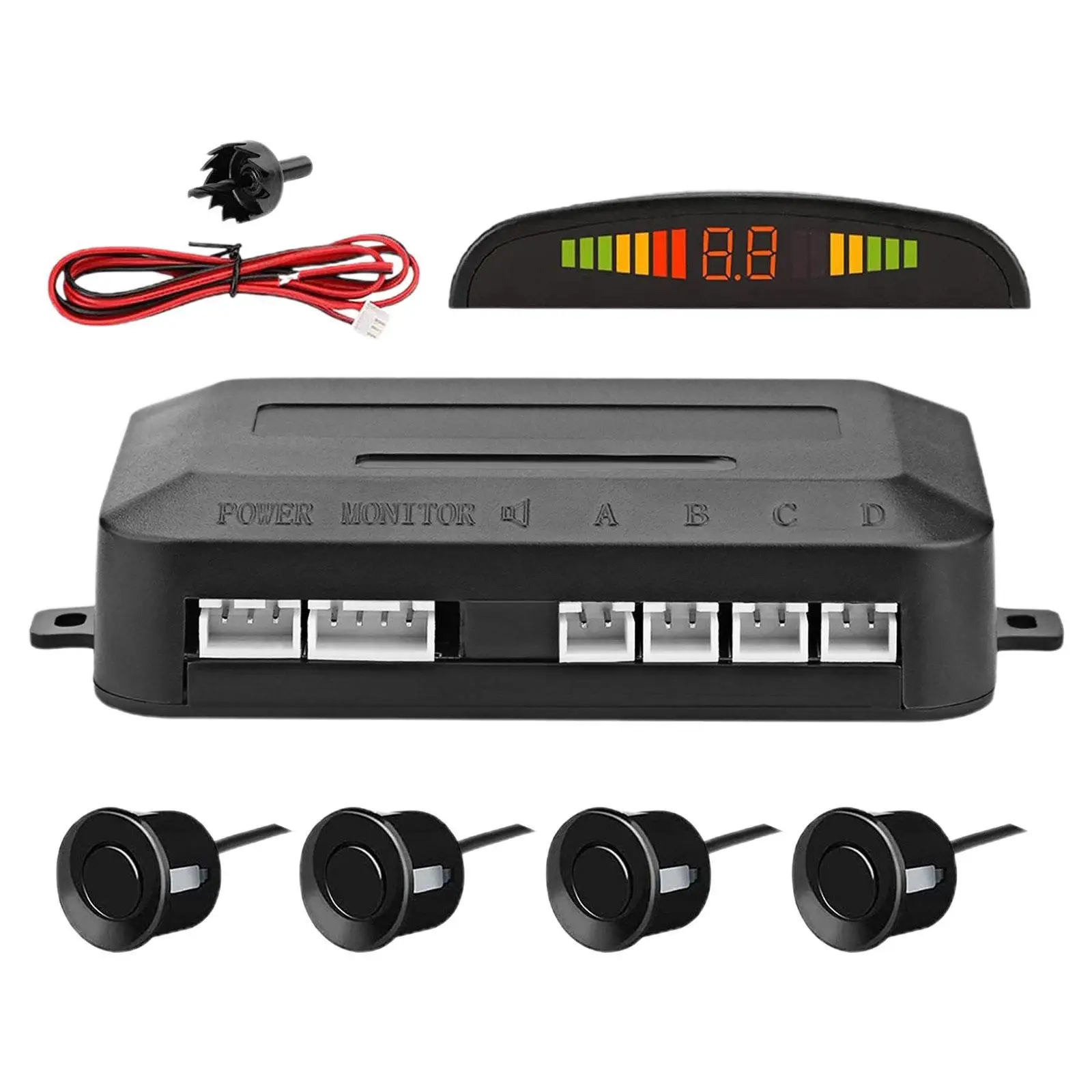 

Car LED Parking Sensor Kit 4 Sensors 22mm Reverse Radar Sound Alert Indicator System 3 Colors