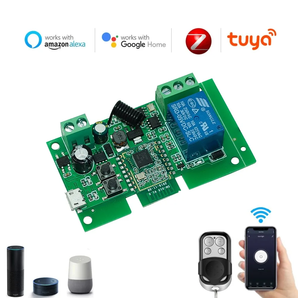 

Умный модуль переключателя Tuya Zigbee, Радиочастотное управление, 7-32 В, 85-250 В, 1 канал, датчик выключателя умного дома с Alexa Google Home без корпуса