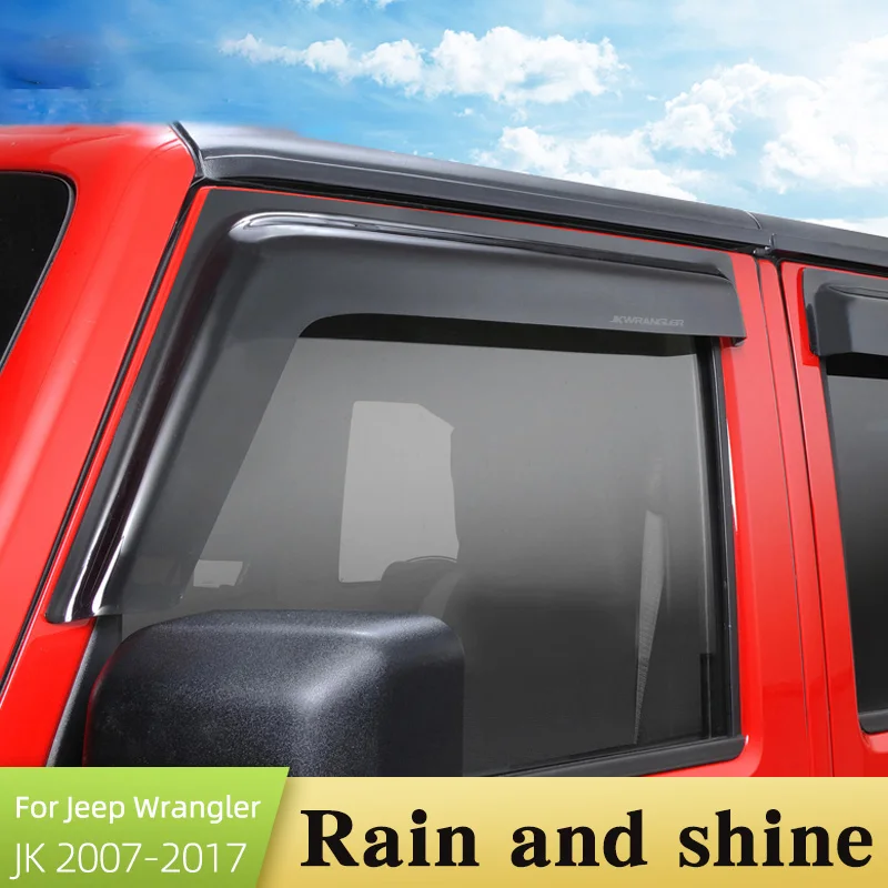 

For Jeep Wrangler JK JL 2007- 2012 2013 2014 2015 2016 2017 Window Visor Awnings Shelters Vent Shades Sun Rain Deflector Guard