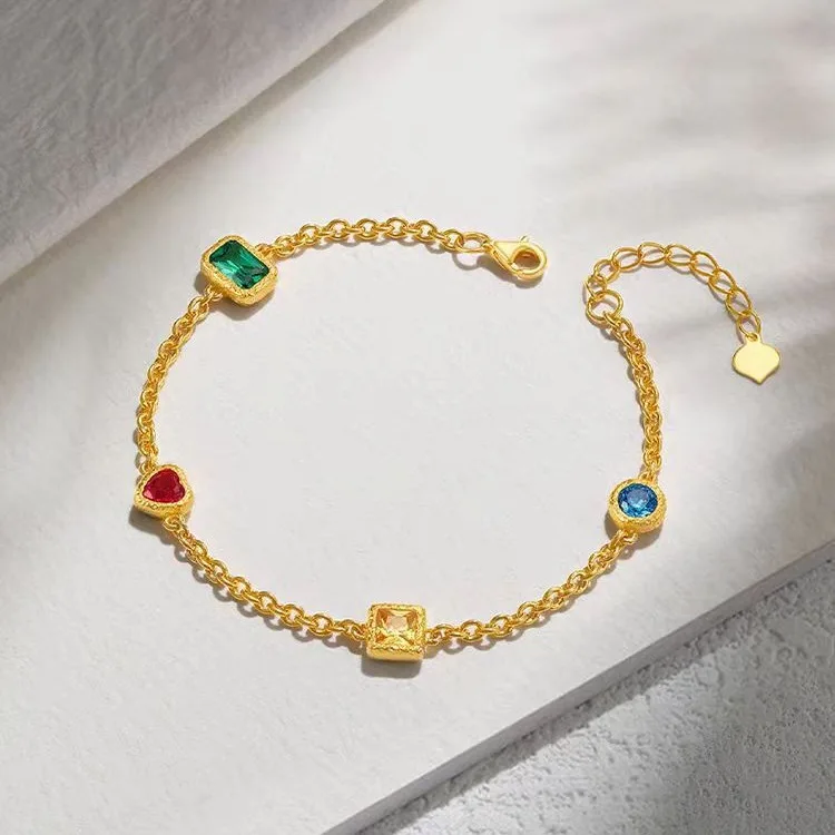 Улучшенный Романтический цветной циркониевый браслет из настоящего золота 14 к