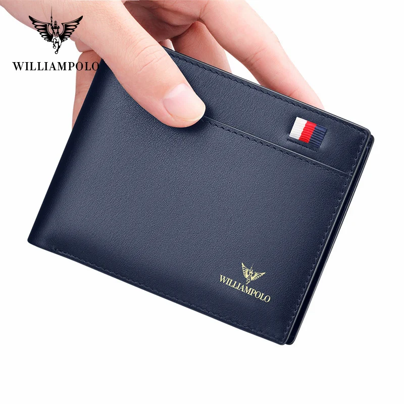 

WilliamPOLO Brand Busines Men Wallet Genuine Leather Bifold Wallet Bank Credit Card Case ID Holders Male Coin Purse Pockets New