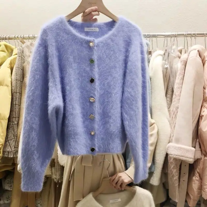 Новый Модный женский розовый кашемировый кардиган из норки пальто сезон