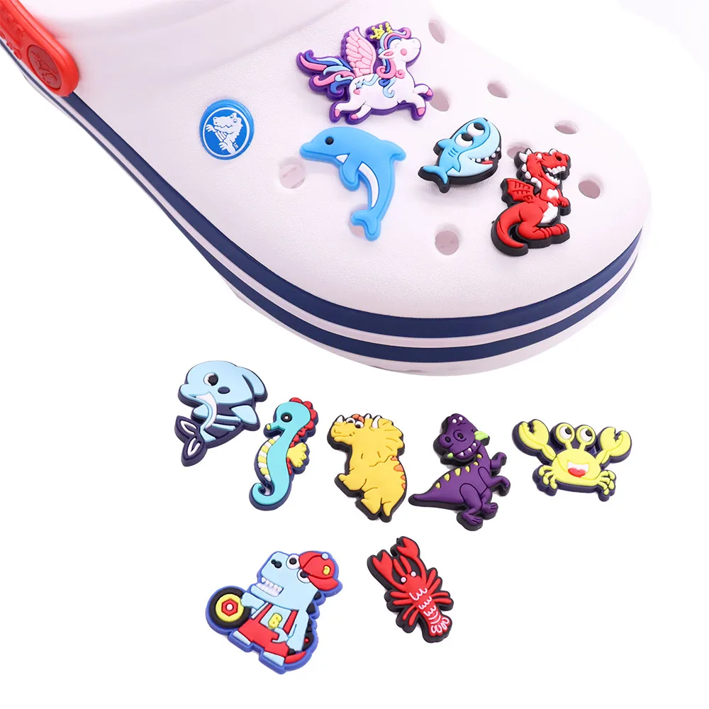 Hot Sale 1pcs PVC Shoe Charms Shark Seahorse Crab Lobster Dolphin Accessories DIY Shoe Decorations For Croc Jibz Kids X-mas Gift