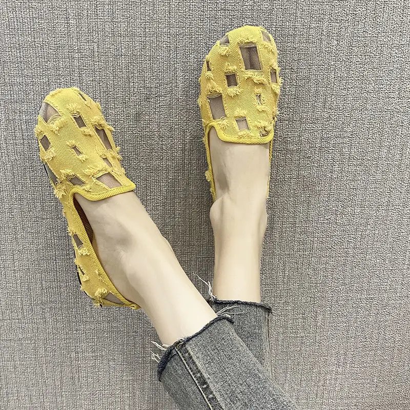 Недорогие дизайнерские балетки с дырками женские повседневные парусиновые