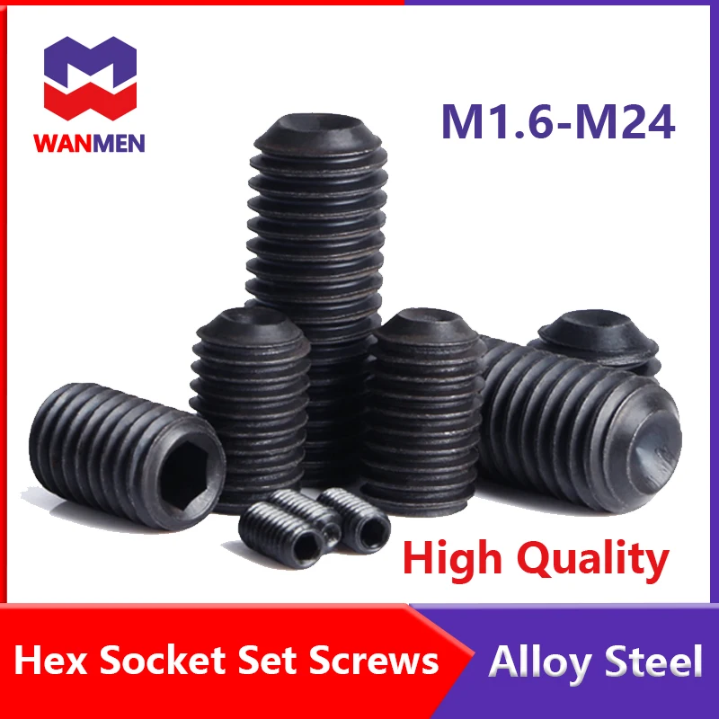 

12.9Grade Black Hex Hexagon Socket Set Screw M1.6 M2 M2.5 M3 M4 M5 M6 M8 M10 M12 M14 M16 Allen Cup Point Grub Screws Alloy Steel