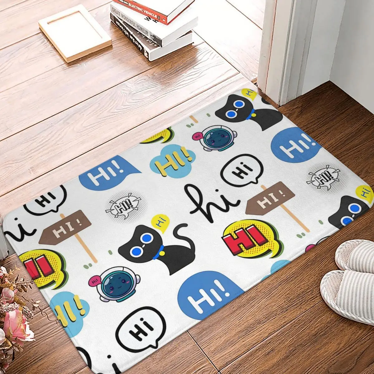 

Hi Hello Bath Non-Slip Carpet Cute Hi Design Living Room Mat Welcome Doormat Floor Decoration Rug