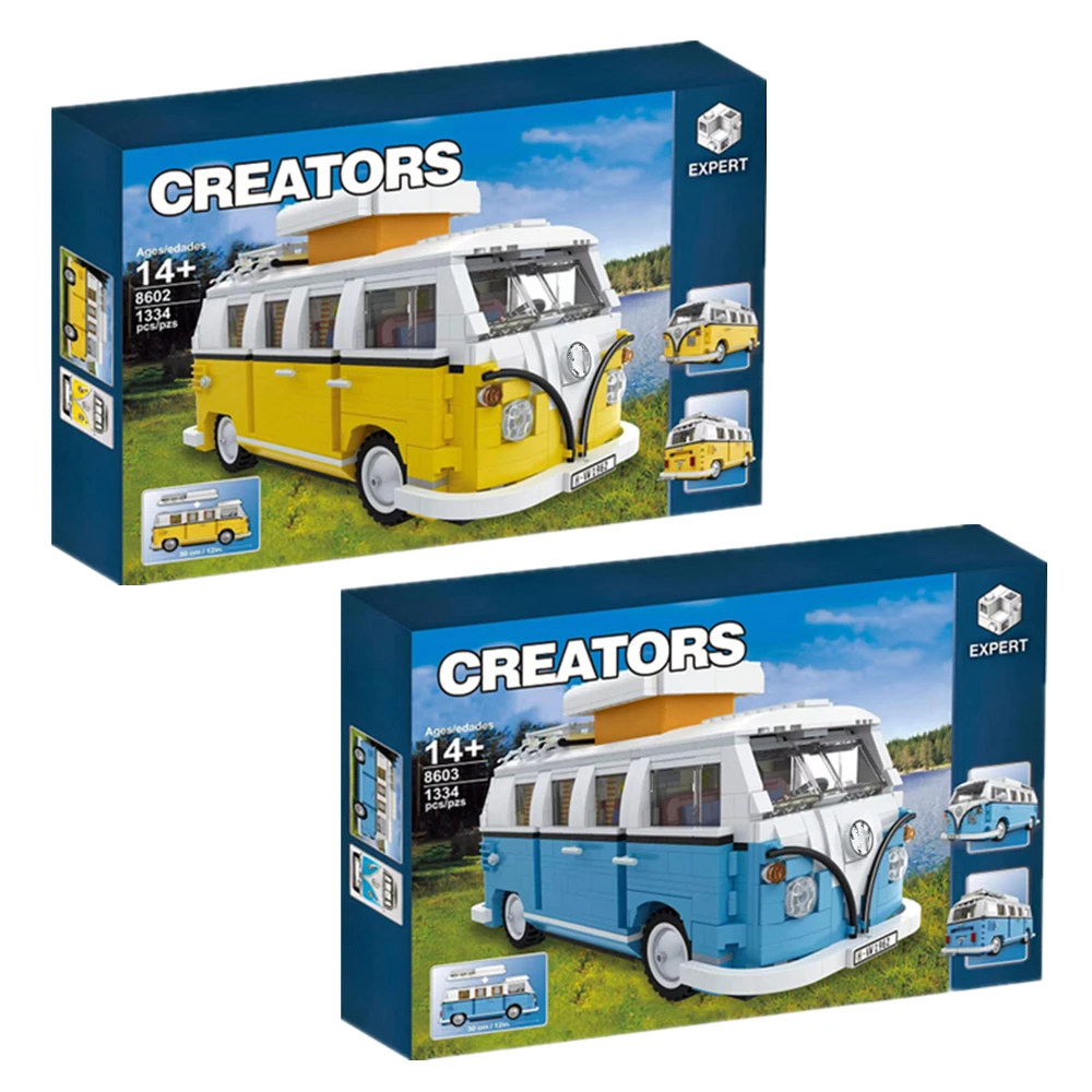 

FIT 10220 Technical Series T1 Yellow blue Camper Building Blocks Car Model Bricks Bus 21001 Children Toys Set