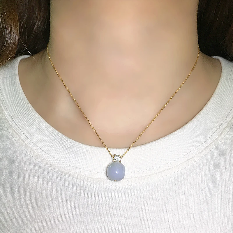 

Fashion concise Natural Violet Jade Luck Bead pendant necklaces for women 925 Sterling silver jewelry bijoux party gifts