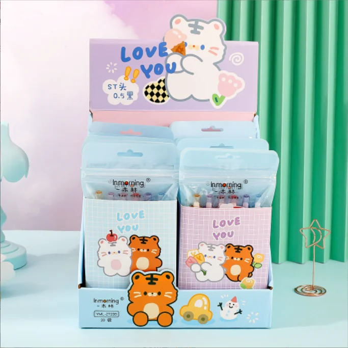 

36 pcs/lot Kawaii Tiger Press Gel Pen For Writing Cute 0.5mm Black Ink Pen Gift Stationery Office School Supply