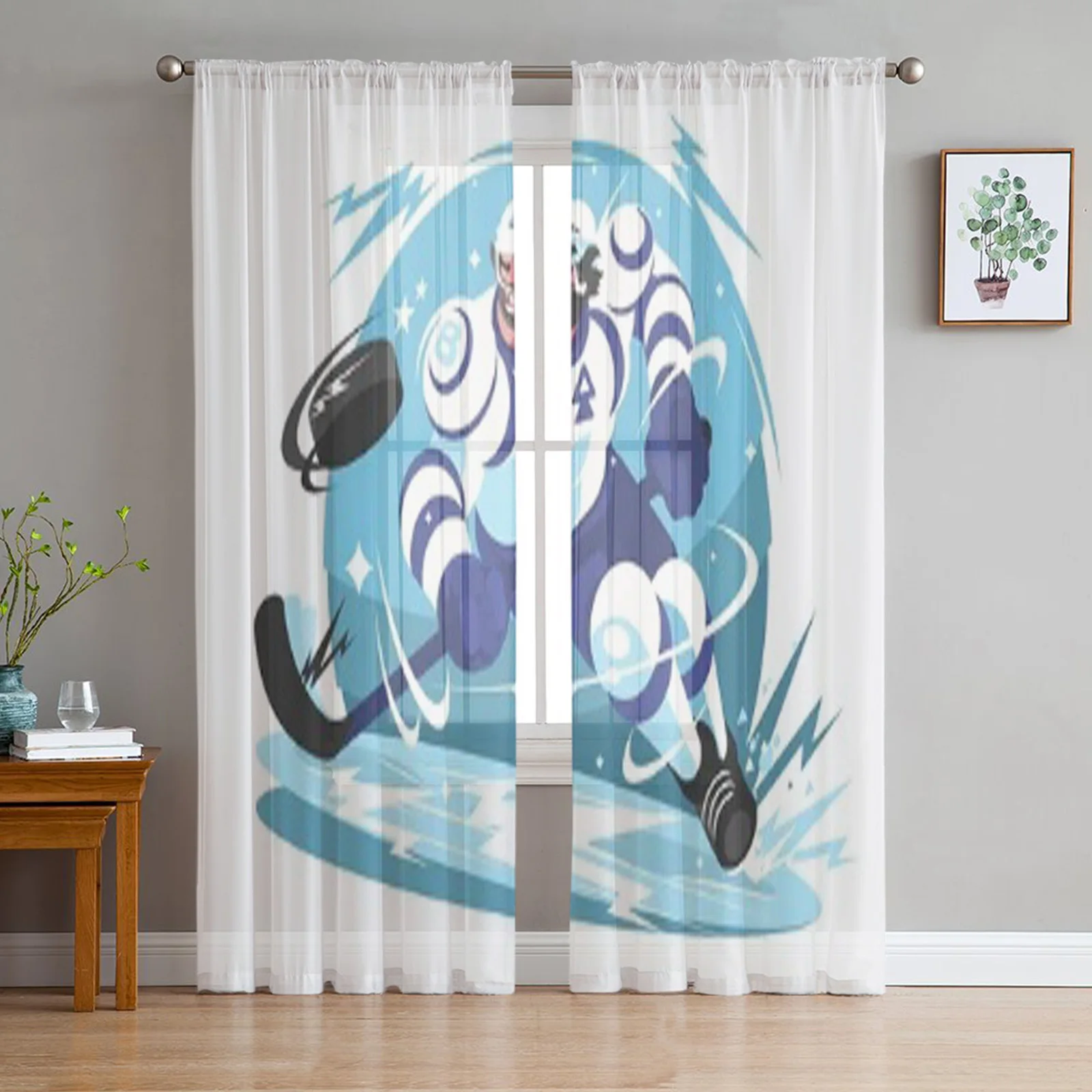 Price Buz hokeyi takımı oyuncu ile sopa ve Puck Bay pencere tarama perdeler vual organze örtü şeffaf tül oturma odası için yatak odası