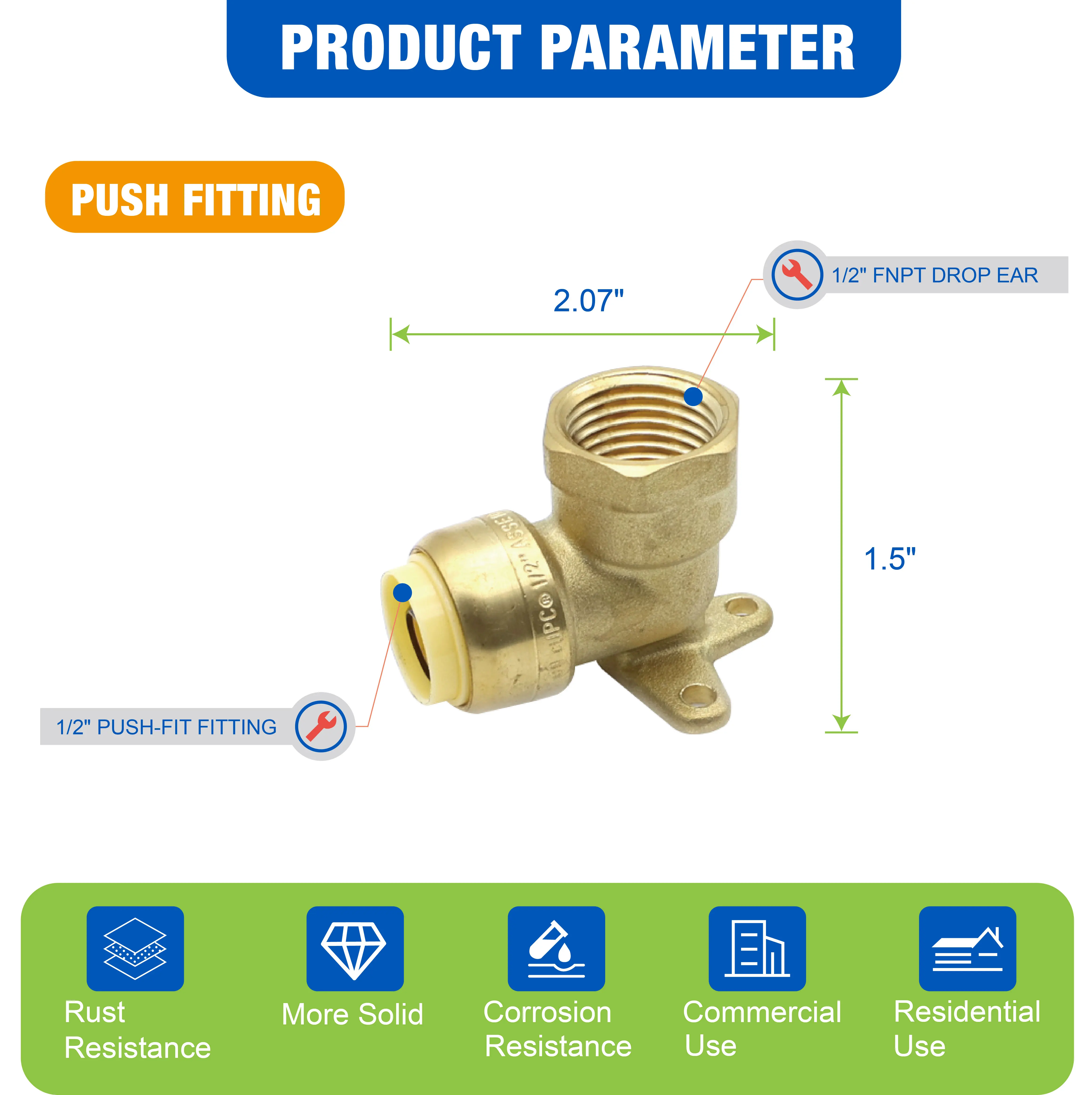 KING SMART 1/2&quot Push Fit * Женский NPT Drop Ear Ebow 5 шт./корпус 80508