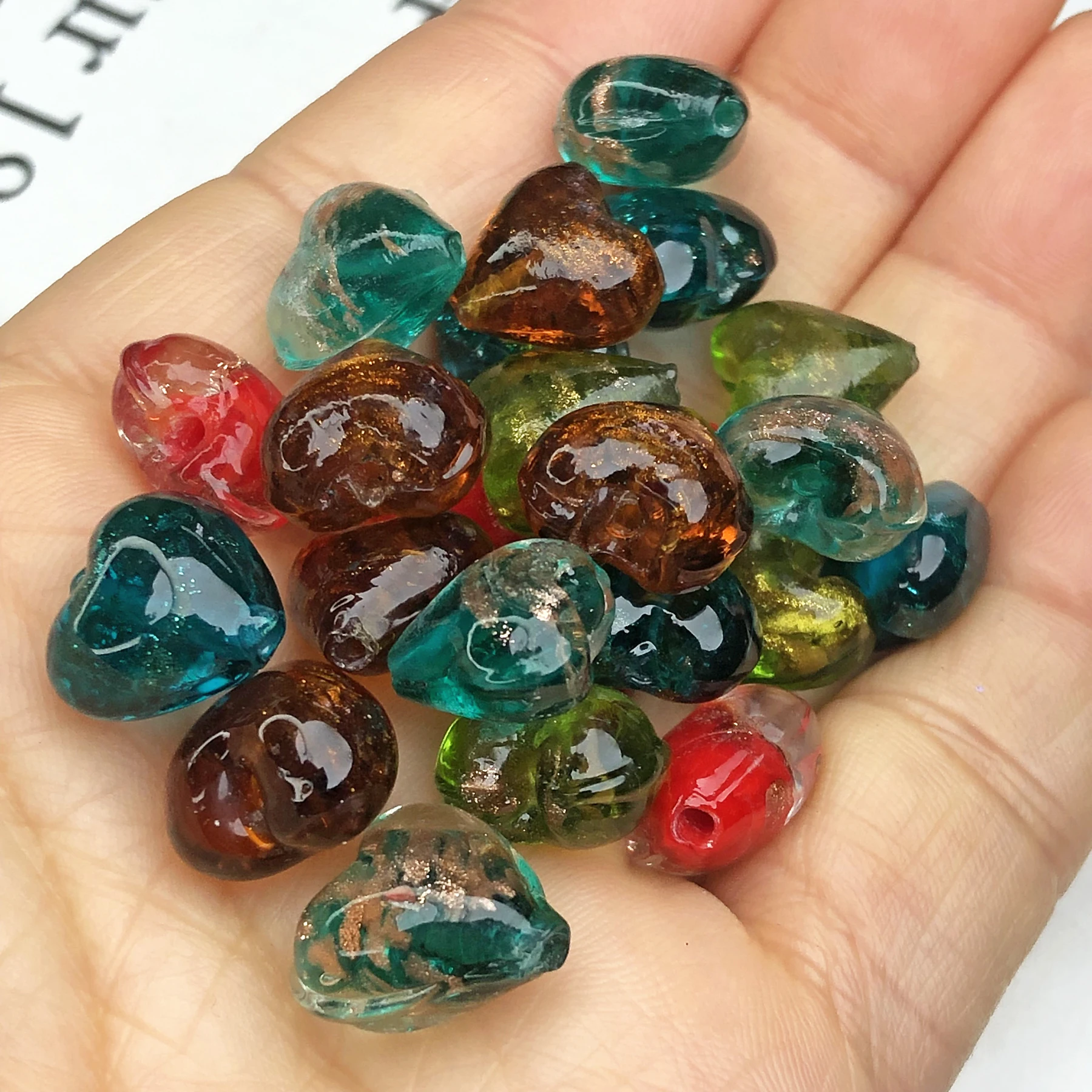 12MM Heart Shape Gold Sand Handmade Lampwork Glass Love Pendant Bead For Making Making Diy Crafts Earring Findings Accessorise