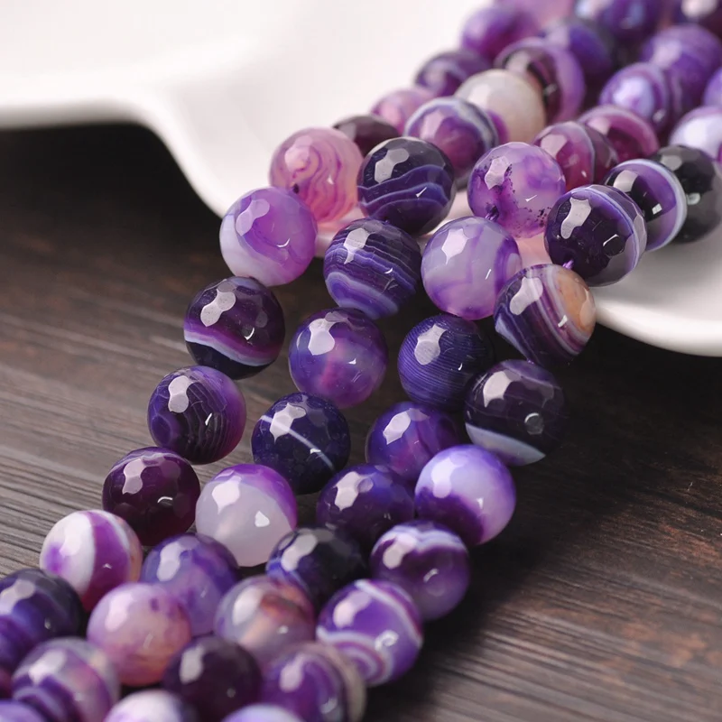 10~50pcs Round Facet Natural Purple Lace Agate Stone Rock 4mm 6mm 8mm 10mm 12mm Loose Beads for Jewelry Making DIY Bracelet