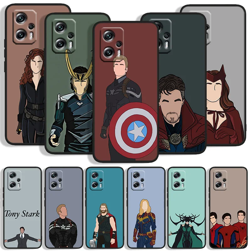 

Marvel Avengers Heroes Phone Case For Xiaomi POCO F4 F3 X4 X3 GT F2 F1 M4 M3 C31 X2 Civi Pro NFC Funda Black Silicone Cover