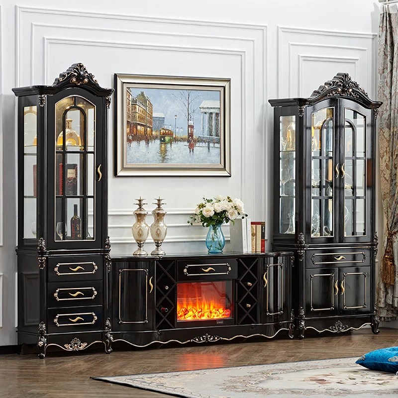 

2European TV cabinet and wine cabinet combination set French carved floor cabinet American sideboard in living room