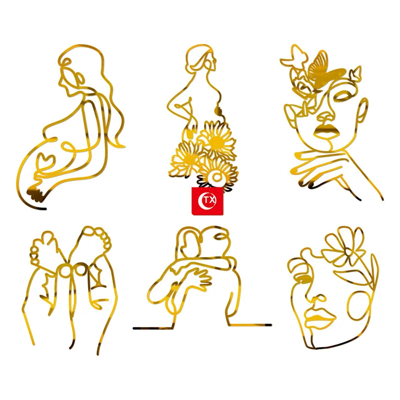 

Art Pregnant Woman Happy Birthday Cake Topper Acrylic Gold Lady Face Wedding Baby Footprint Cake Topper Party Cake Decorations