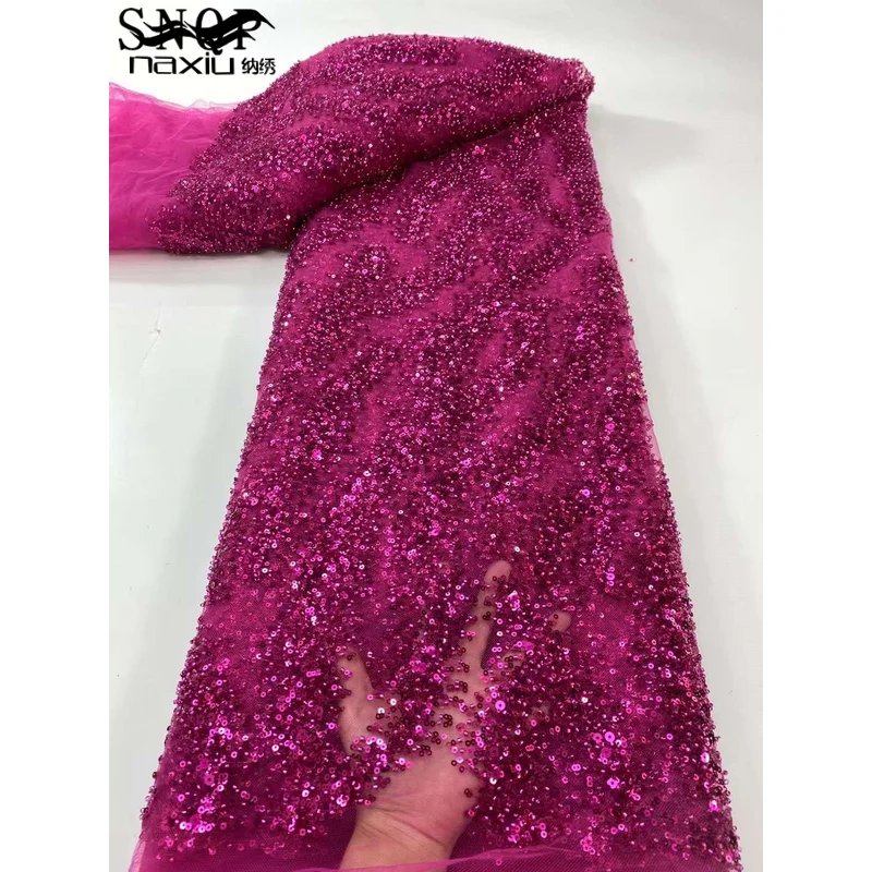 

Luxury Hand Beaded Lace Fabric Bridal Lace High Quality African Lace For Wedding Dress Sew French Tulle Net Sequin Fabrics